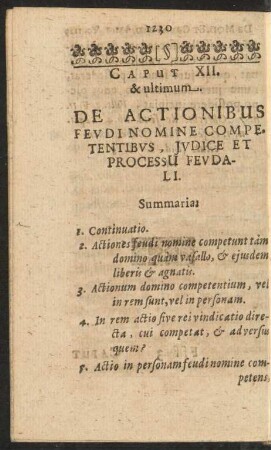 Caput XII. & ultimum. De Actionibus Feudi Nomine Competentibus, Judice Et Processu Feudali.