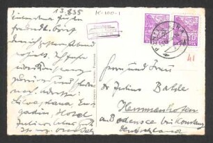 [Ansichtskarte von Otto Selz an Julius Bahle und Frau vom 13. August 1935]