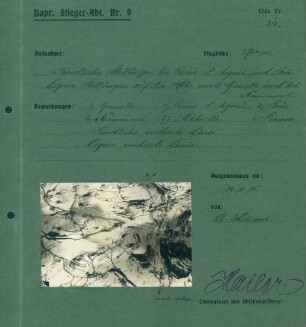 Foto feindlicher Stellungen bei Le Creux d'Argent und La Beu und eigener Stellungen auf der Höhe westlich von Grenelle und Remomont (Luftbild)