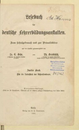 Band 2, [Schülerband]: Für die Unterstufe der Lehrerseminare