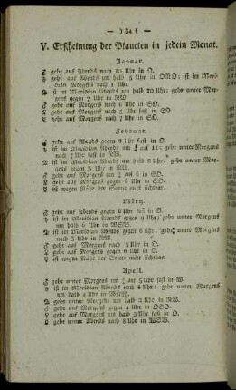 V. Erscheinung der Planeten in jedem Monat.