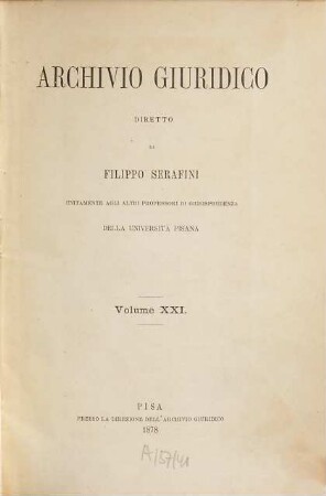 Archivio giuridico. 21, 21. 1878
