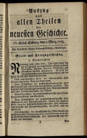 IX. Stück. Coburg, den 1. Merz. 1758.