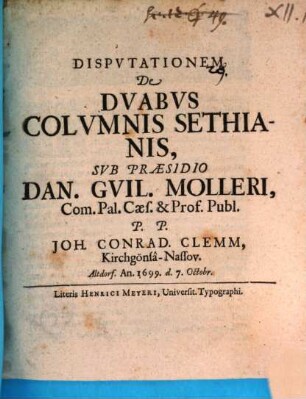 Disputationem circularem de duabus columnis Sethianis