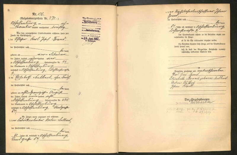 Standesamtsbuch der Stadt Aschaffenburg: Eheschließungen 252/1930 - 130/1931