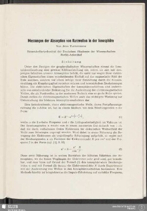Messungen der Absorption von Kurzwellen in der Ionosphäre