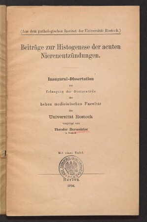 Beiträge zur Histogenese der acuten Nierenentzündungen
