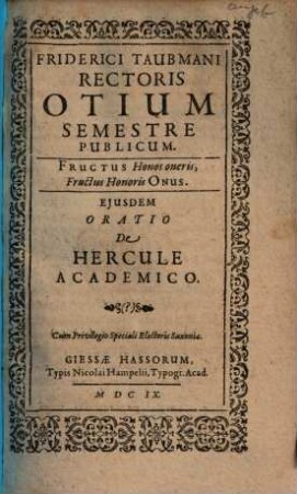 Friderici Taubmani otium semestre publicum