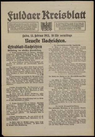 Erste Ausgabe vom Montag, den 15. Februar 1915.