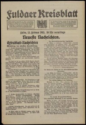 Erste Ausgabe vom Montag, den 15. Februar 1915.