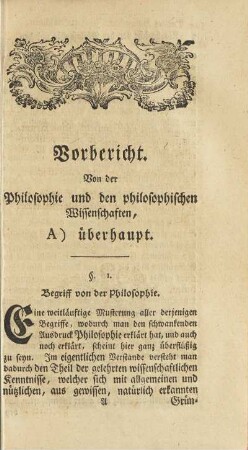 Vorbericht. Von der Philosophie und den philosophischen Wissenschaften