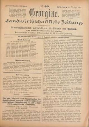 Zweiundsechzigster Jahrgang. No. 40. Insterburg, 4. Oktober 1894.