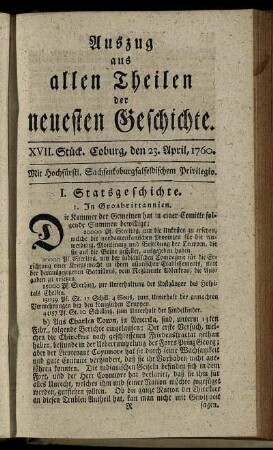 XVII. Stück. Coburg, den 23. April, 1760.
