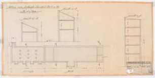 Reichsluftfahrtministerium, Berlin (Vorgängerbauten): ehemaliges Kriegsministerium: Stall und Garage: Abriss Schnitte, Grundriss 1:100