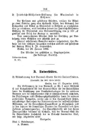 Abänderung des Normal-Etats für die Universitäten : [B. Universitäten]