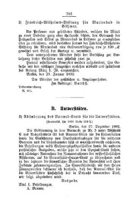 Abänderung des Normal-Etats für die Universitäten : [B. Universitäten]