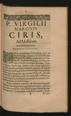 P. Virgilii Maronis Ciris, Ad Messalam: Cum Commentario Friderici Taubmani.