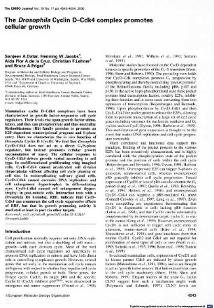 The Drosophila Cyclin D-Cdk4 complex promotes cellular growth