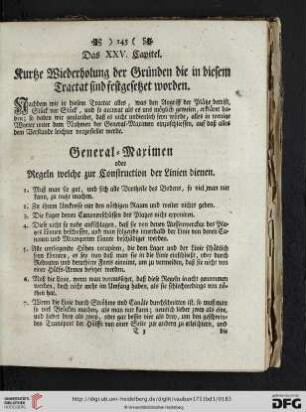 Das XXV. Capitel: Kurtze Wiederholung der Gründen die in diesem Tractat sind festgesetzet worden