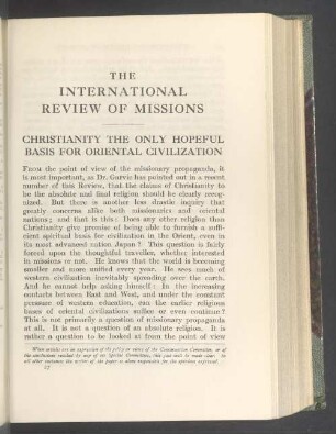 Christianity the only hopeful basis for oriental civilization
