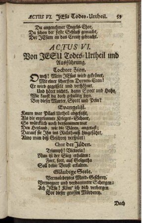 Actus VI. Von Jesu Todes-Urtheil und Ausführung