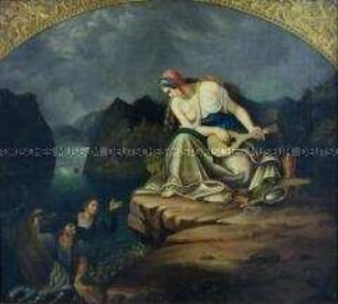 Die Nixe des Rheins auf dem Loreley-Felsen