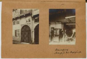 Dielenhaus, Braunschweig: Ansicht Portal, Innenansicht (aus: Skizzen- und Fotoalbum 17)