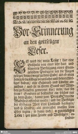 Vor-Erinnerung an den gottseligen Leser