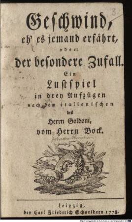 Geschwind, eh' es jemand erfährt, oder: der besondere Zufall : Ein Lustspiel in drey Aufzügen