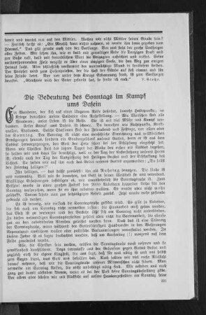 Die Bedeutung des Sonntags im Kampf ums Dasein