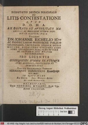 Disputatio Iuridica Inauguralis De Litis Contestatione