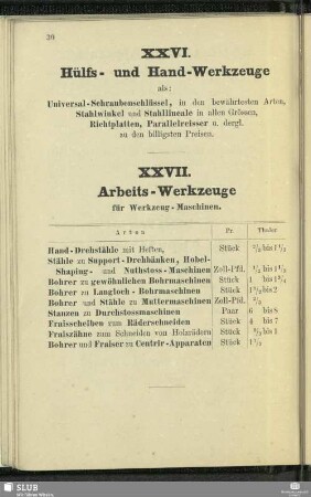 XXVI. Hülfs- und Hand-Werkzeuge