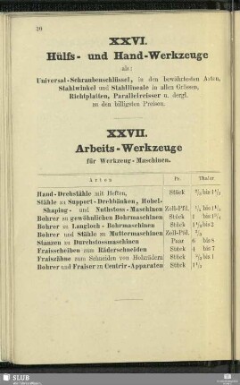 XXVI. Hülfs- und Hand-Werkzeuge