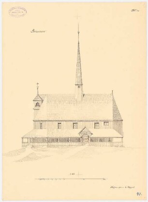 Holzkirche, Braunau: Seitenansicht 1:100 (aus: Die Holzkirchen und Holztürme der preußischen Ostprovinzen)