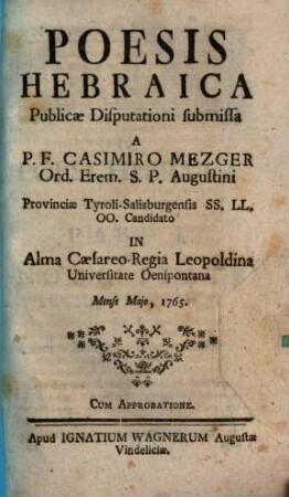 Poesis hebraica : publ. disputationi submissa