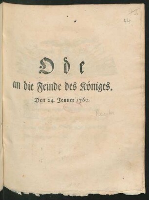 Ode an die Feinde des Königes : Den 24. Jenner 1760.