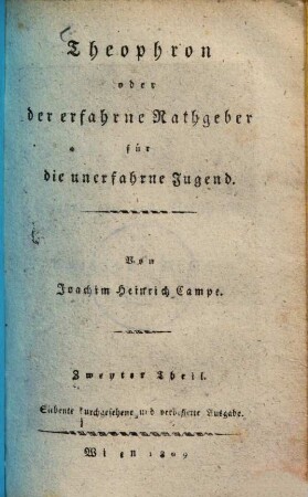 Theophron oder der erfahrne Rathgeber für die unerfahrne Jugend, 2