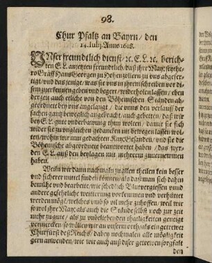 98-99, Chur Pfaltz an Bayrn den 14. Julij Anno 1618