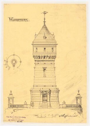 Wasserturm: Ansicht, Grundriss 1:100
