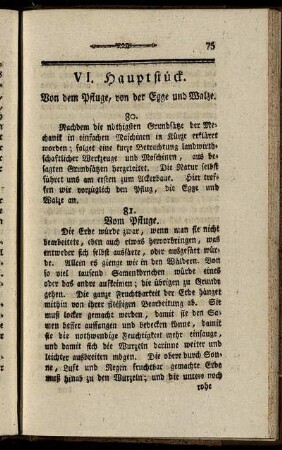 VI. Hauptstück. Von dem Pfluge, von der Egge und Walze.