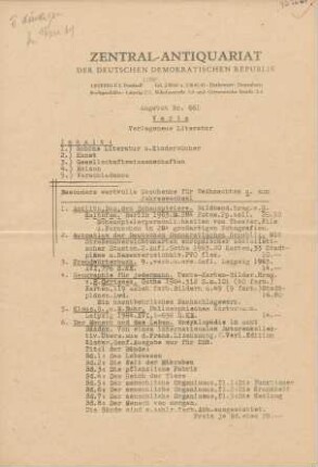 Nr. 661: Varia Verlagsneue Literatur