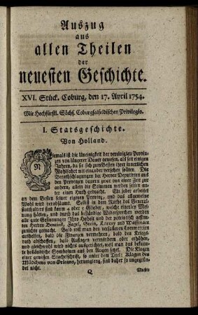 XVI. Stück. Coburg, den 17. April. 1754.