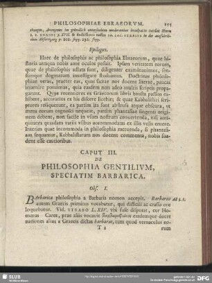 Caput III. De Philosophia Gentilium, Speciatim Barbarica