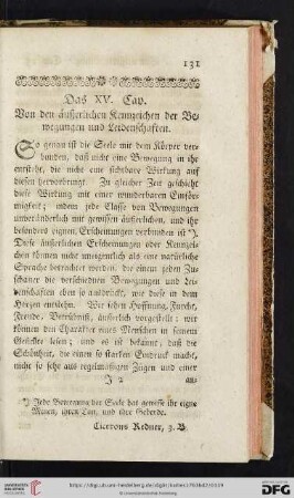Das XV. Cap.: Von den äußerlichen Kennzeichen der Bewegungen und Leidenschaften