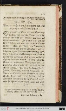 Das XV. Cap.: Von den äußerlichen Kennzeichen der Bewegungen und Leidenschaften