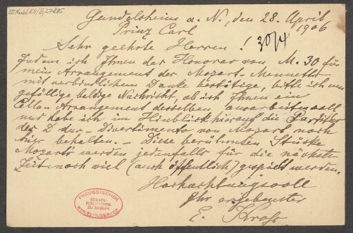 Brief an B. Schott's Söhne : 28.04.1906