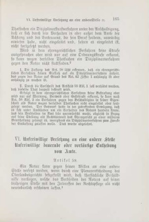 VI. Unfreiwillige Versetzung an eine andere Stelle. Unfreiwillige dauernde oder vorläufige Enthebung vom Amte