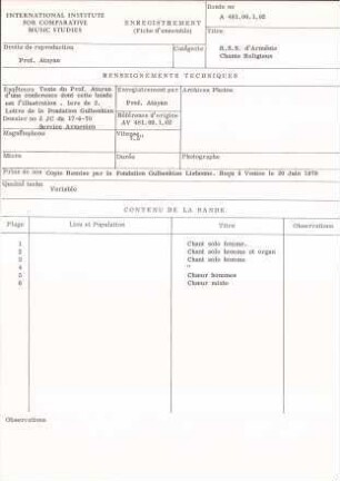 R.S.S d'Arménie / Chants Religieux