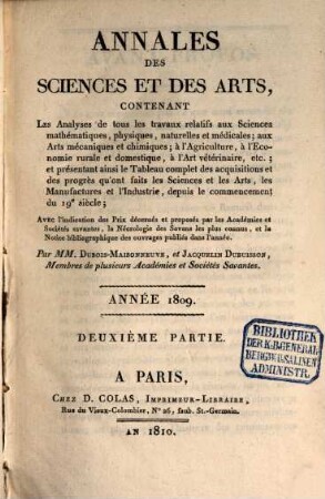 Annales des sciences et des arts. 1809 (1810), 2