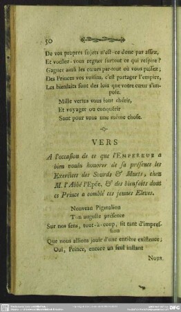 Vers, A l'occasion de ce que l'Empereur a bien voulu ...
